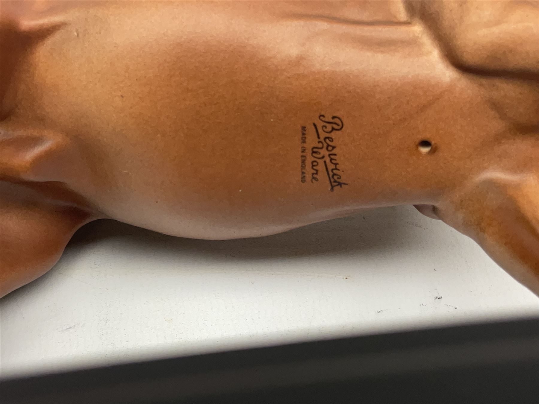 Beswick 'Mill Reef' horse figure, on a wooden plinth together with Beswick Ware horse figure 'Red Rum' on wood plinth, both with printed mark beneath