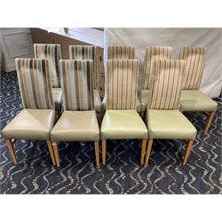 Nine high back dining chairs, cream and lime seats- LOT SUBJECT TO VAT ON THE HAMMER PRICE - To be collected by appointment from The Ambassador Hotel, 36-38 Esplanade, Scarborough YO11 2AY. ALL GOODS MUST BE REMOVED BY WEDNESDAY 15TH JUNE.