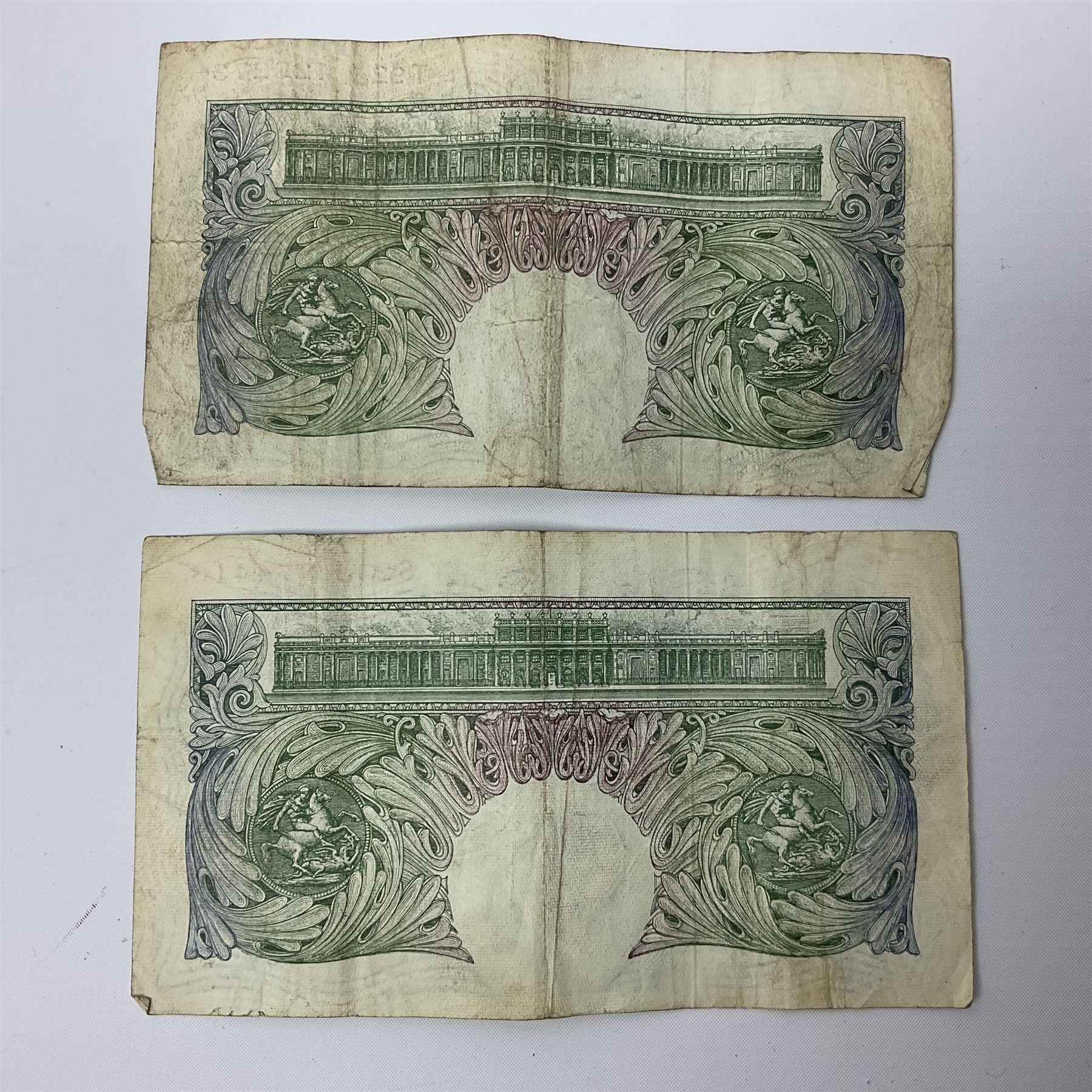 Banknotes including four Bank of England O'Brien one pound notes 'Y52J', 'T44J', 'T92J' and 'S23J', various ten shillings, two Somerset ten pounds 'CU20' and 'AW12', Page one pound notes, Bank of Scotland and other Scottish one pound notes etc