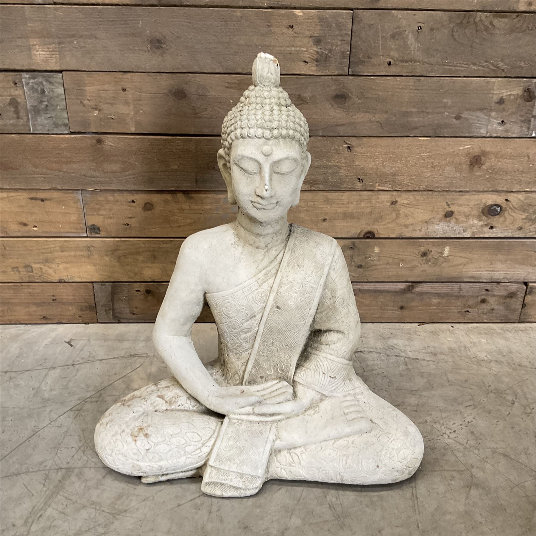 Composite garden Buddha figure and two gargoyle figures (3)