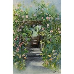 Jane Peers (Northern British contemporary): 'Stanhope Old Hall - Garden Entrance' and Garden Archway, two watercolours signed, latter dated 1994 max 42cm x 31cm (2)