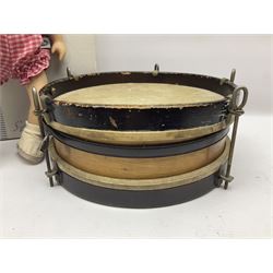 German Gotz articulated vinyl baby doll 'Claire' c1997 with original clothing, hat and labels; artist designed by Sylvia Natterer H35cm; boxed; and small child's wooden cased drum (2)