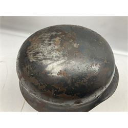 WW2 German Luftwaffe M40 double decal steel helmet with liner and chin strap; impressed 506 to back skirt; indistinct stencil type name(?) to inside