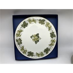 Royal Doulton tea and dinner wares decorated in the Vanity Fair pattern, to include twelve dinner plates, twelve side plates, eleven bowls, three lidded tureens, ten teacups, sauceboat on stand etc, together with boxed Royal Worcester plate, six Royal Worcester ramekins etc