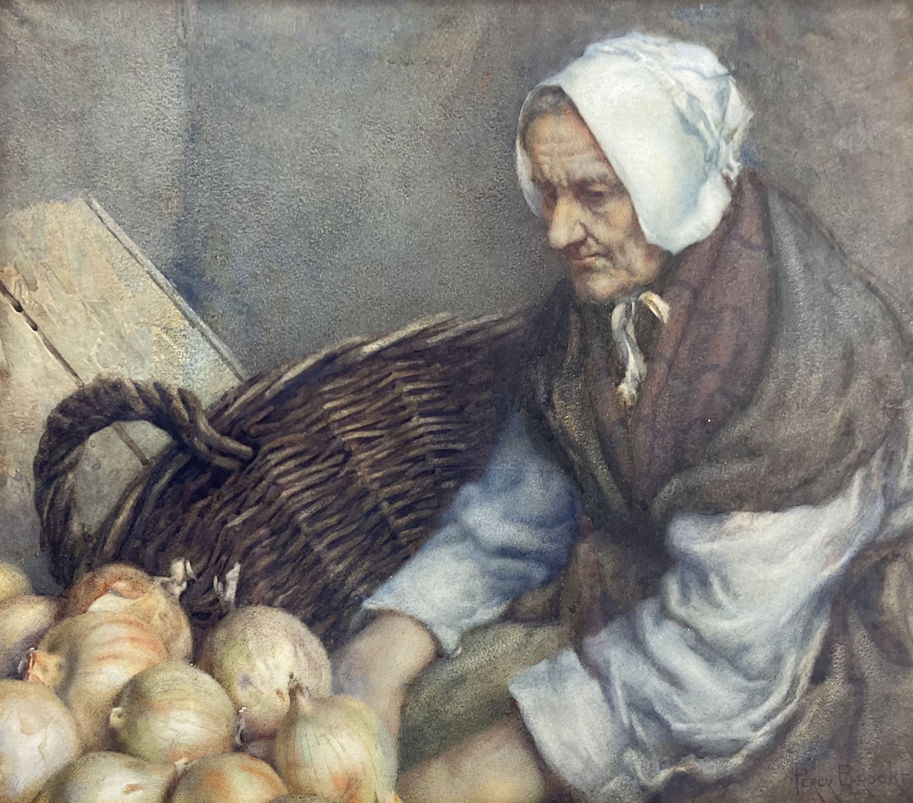 Percy Brooke (British 1869-1916): A Staithes Fishwife, watercolour signed 34cm x 39cm