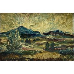 Isherwood (20th century): Landscape with Hills, oil on board signed and dated '64, 29cm x 43cm