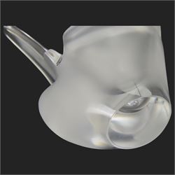 Lalique vase, modelled as two entwined doves, with a removable glass flower frog to the centre, signed to base, H22cm 