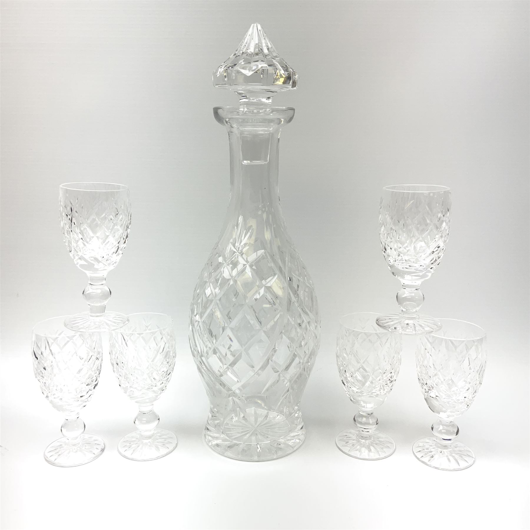 Waterford Crystal glass decanter of baluster form, together with a set