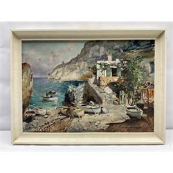 Felice Giordano (Italian 1880-1964): 'Small Harbour in Capri', oil on canvas signed 35cm x 49cm