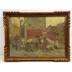  L Alsarez (Spanish 19th/20th century): Street scene, oil on canvas laid on board signed and inscribed 37cm x 52cm  