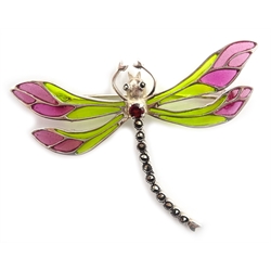  Silver plique a jour dragonfly brooch, stamped 925  