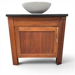 Stone Wood - freestanding wash basin, tap and cupboard with granite top in a dark oak finish