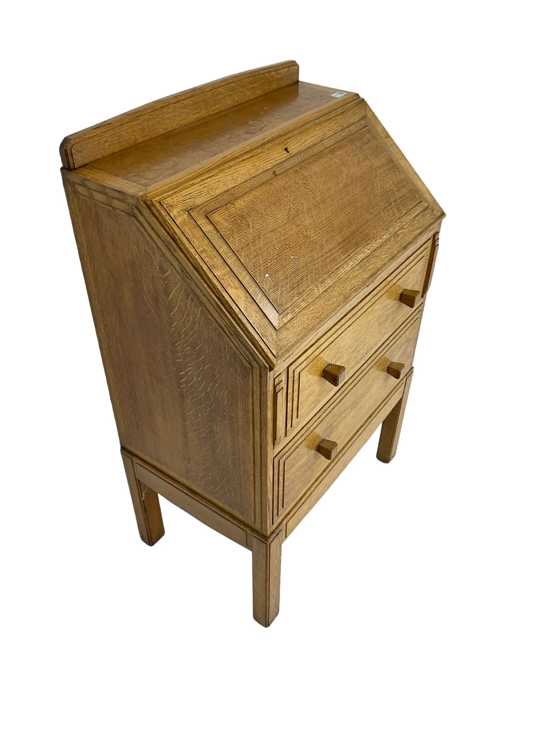 1930's Art Deco period oak bureau, fitted fall front and two drawers