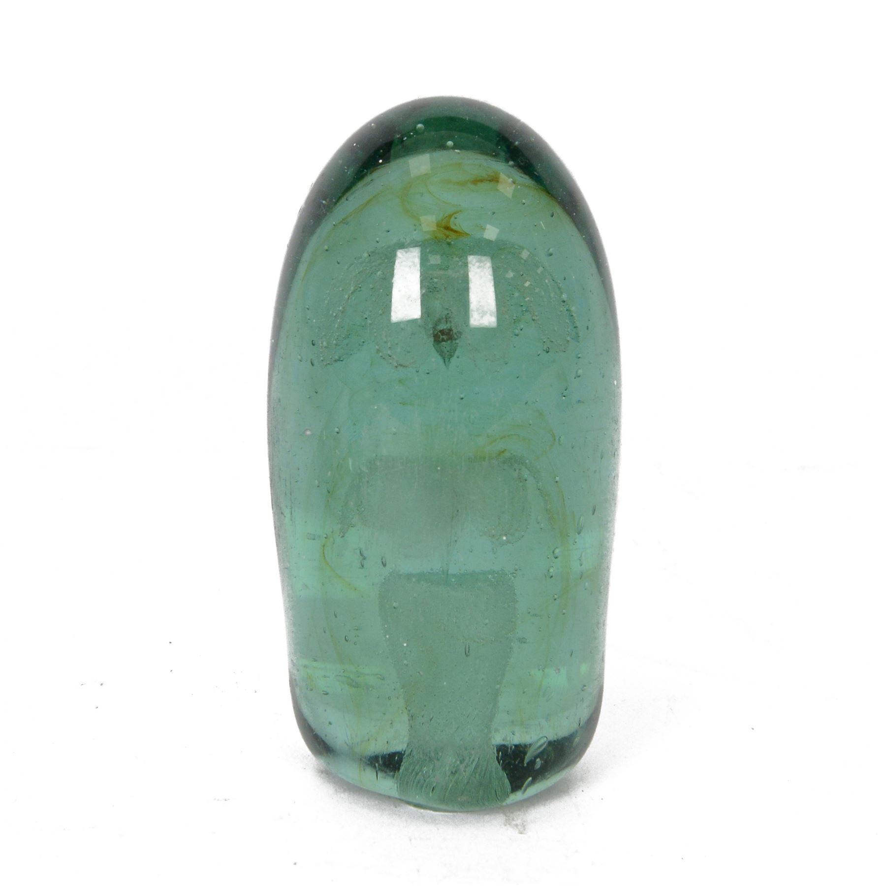 Three Victorian green glass dump paperweights with floral sulphur inclusions, tallest H17cm