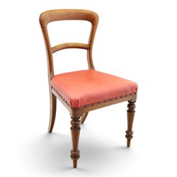 Set of four Victorian mahogany balloon back chairs, with red leather seats 