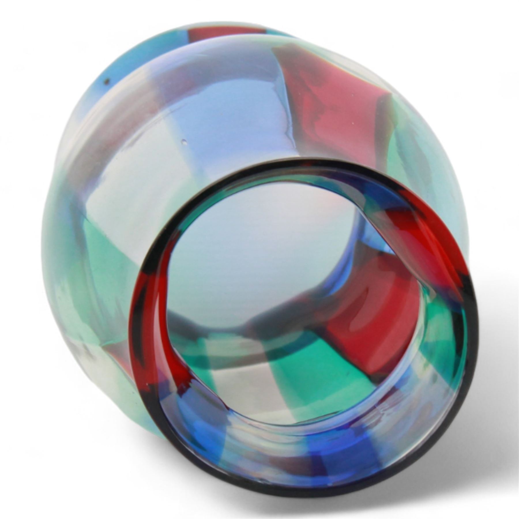 Italian mid century glass shade probably by Fulvio Bianconi (Italian, 1915–1996), decorated in the 'Pezzato' design, in green, blue and red colourway, unsigned, H31.5cm 