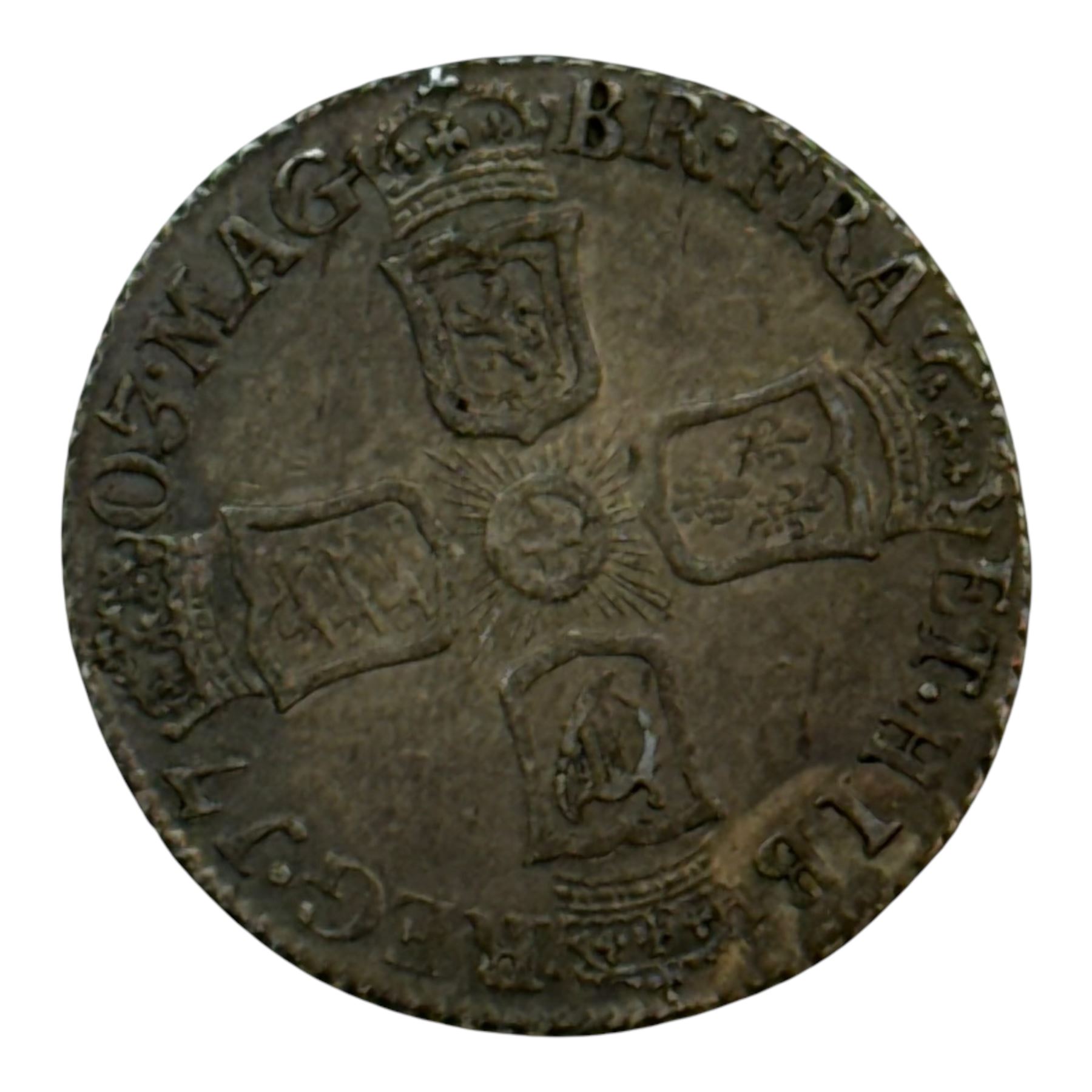 Queen Anne 1703 silver sixpence coin, Vigo below bust