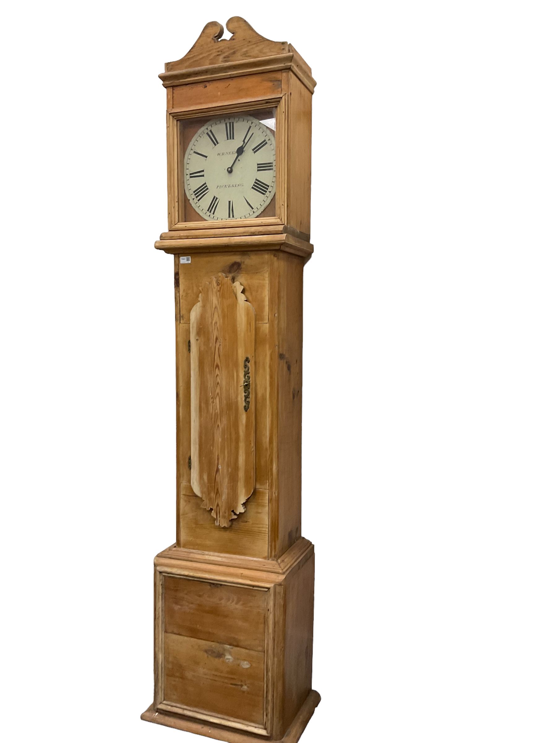 Late 20th Century Pine Longcase Clock With A Painted Circular Dial
