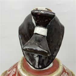 Large Japanese Imari porcelain figure, modelled as a Bijin, wearing a long kimono decorated with apple blossom and leafy branches on a white ground, with gilt detailing, possibly Edo period, H63cm