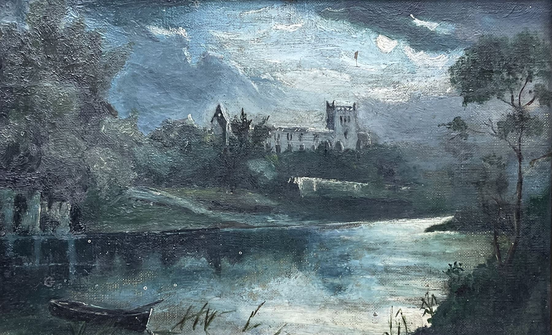 Walter Linsley Meegan (British c1860-1944): Fountains Abbey by Moonlight, oil on canvas unsigned 18cm x 29cm