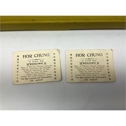 Chinese Hor Chung Wei Hai Wei tea set five pieces, bound by figurative pewter upon a decoration tray