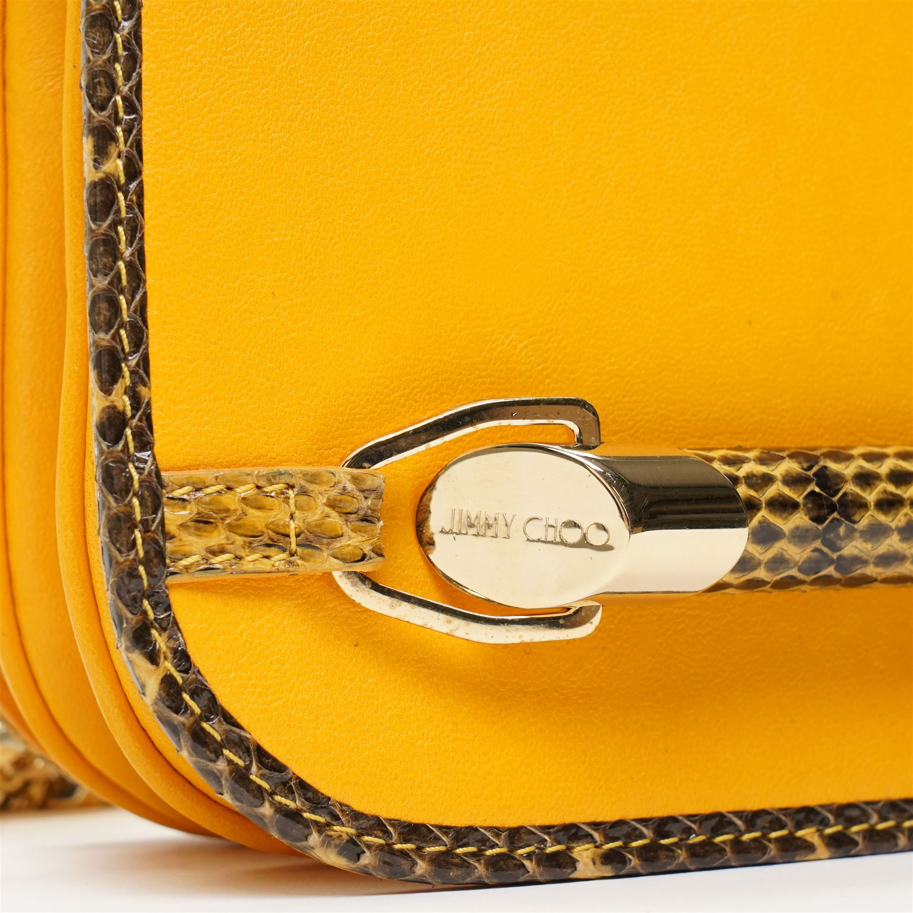 Jimmy Choo - ‘Shadow’ Mini Bag, introduced circa 2016, in mustard yellow leather with python trim and gold-tone chain shoulder or crossbody strap and hardware, unused with original dust bag