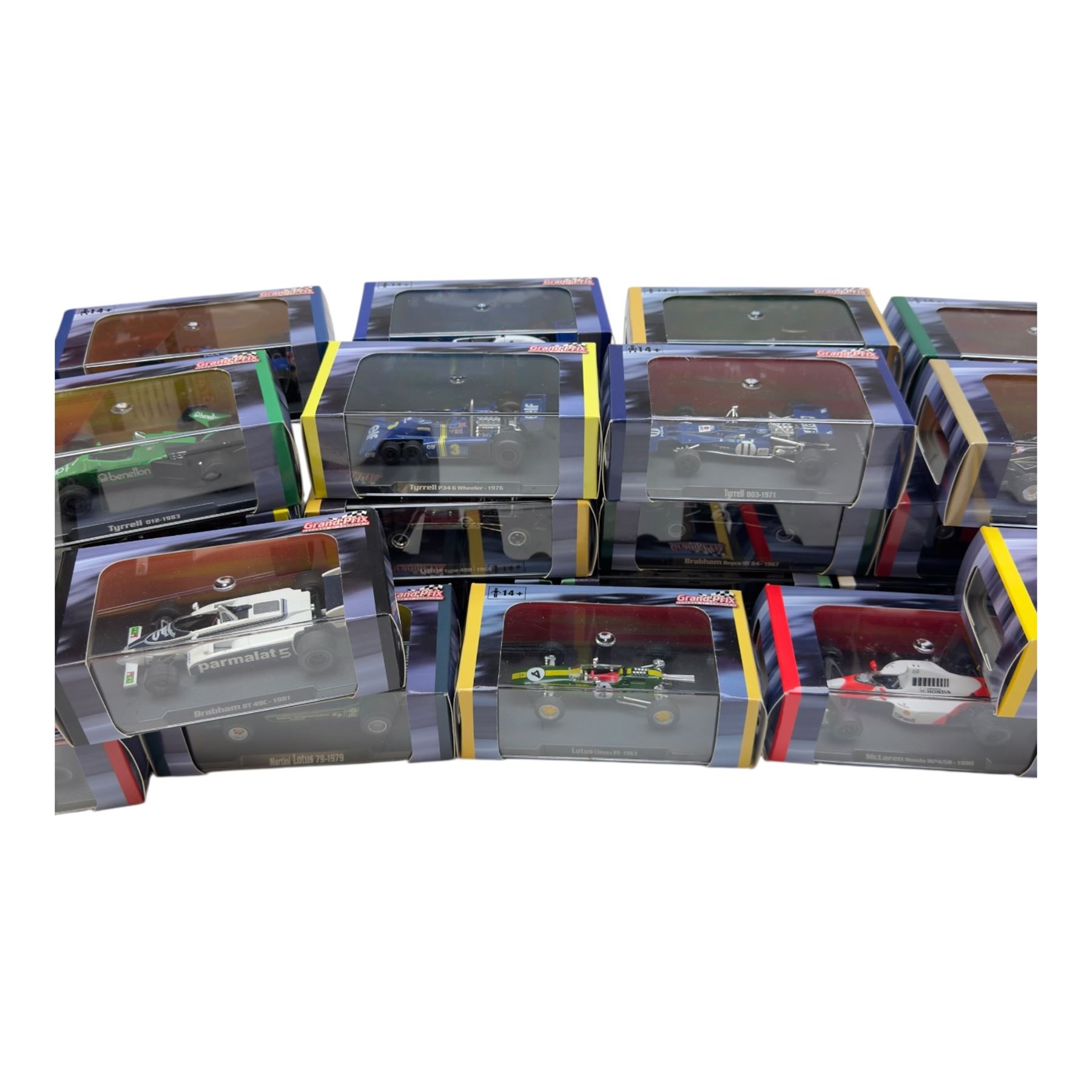Thirty Atlas Editions Grand Prix Legends of Formula 1 diecast racing cars, all boxed, together with associated magazines 
