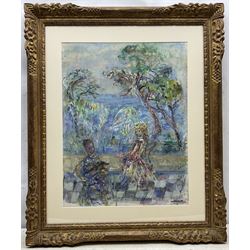 Constantin Andréevich Terechkovich (Moscow 1902-1978): Ladies with a Dog in Garden Setting, watercolour and gouache signed 62cm x 47cm
Provenance: with Galerie Paul Petrides, 53 Rue La Boetie, Paris, label verso.