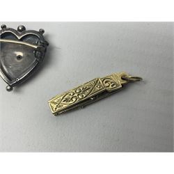 9ct gold Masonic compass initial C pendant, and a Victorian silver sweetheart brooch, commemorating the Diamond Jubilee of Queen Victoria