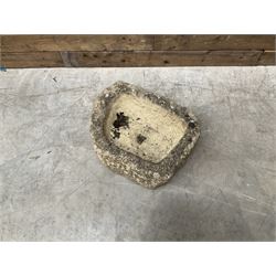 Collection of 9 decorative stone garden objects including sun dial small troughs mill stone and more,