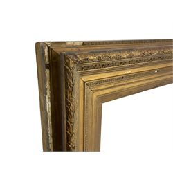 19th century giltwood and gesso rectangular wall mirror, the moulded frame decorated with bay leaf garland and acanthus leaf motifs, stepped and foliate moulded slips enclosing bevelled mirror plate