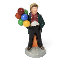 Royal Doulton six balloon seller figures, comprising The Old Balloon Seller HN1315 Biddy Pennyfarthing HN1843, Balloon Girl HN2818, Balloon Boy HN2934, Balloon Lady HN2935 and The Balloon Man HN1954 