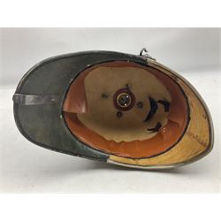 Victorian British Army South Lancashire Regiment 1st Volunteer Battalion other ranks blue cloth home service helmet with helmet plate, spike and chinstrap