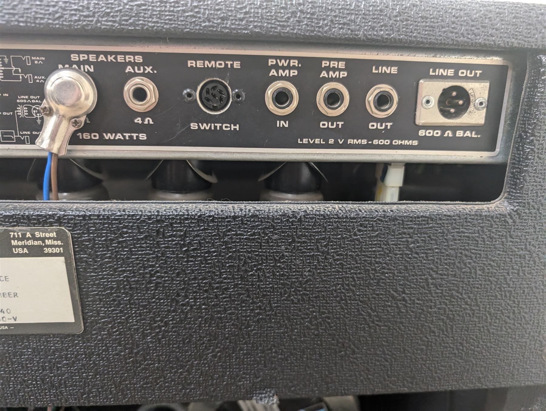 1970s Peavey 2 x 12 BW Mace guitar amplifier, serial no. 9A-468240, with a Peavey four-button Automixer foot pedal, H51cm, W67cm