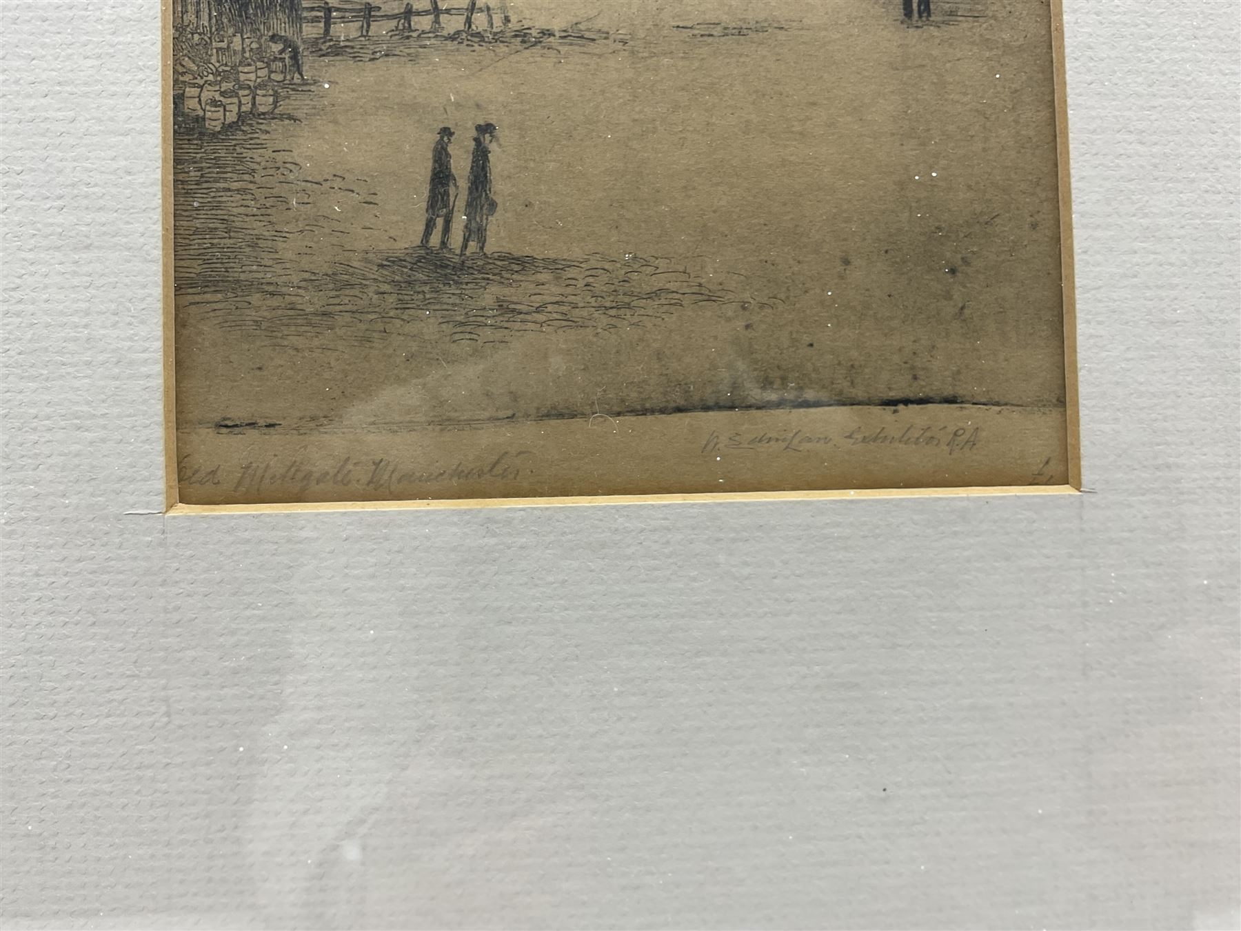 Walter Edwin Law (British 1865-1942): 'Old Millgate' and 'Old Market Street' Manchester, pair etchings signed and titled 22cm x 15cm (2)