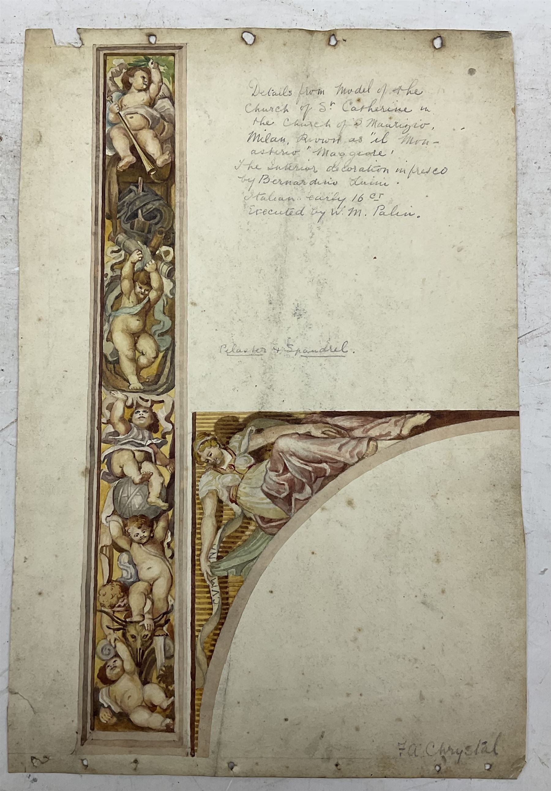 Frances A Chrystal (19th/20th century): 'Siretz Russia', watercolour signed titled and dated 1900, 49cm x 27cm; a similar landscape a study of a Milan Church window (unframed) (3)
Notes: Chrystal studied Manchester School of Art, one inscribed verso