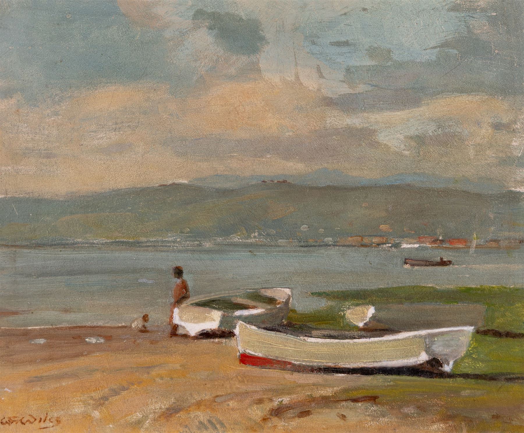 Walter Gilbert Wiles (South African 1875-1966): Seascape at the Strand - Cape Town, oil on board signed 32cm x 29cm