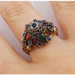 9ct gold multi gemstone stepped design ring
