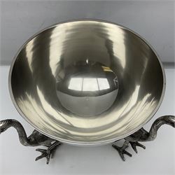 Stainless steel ice bucket, with three flamingos holding up the circular bowl, H32cm, D31cm 