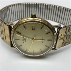 Rotary gentleman's 9ct gold manual wind wristwatch, Rotary 9ct gold quartz wristwatch, on expanding gilt bracelet, Omega De Ville gentleman's gilt and stainless steel quartz wristwatch, No. 192.0028, on original gilt strap, boxed and a Seiko Bell-Matic stainless steel wristwatch