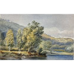 Thomas Miles Richardson Jnr (British 1813-1890): 'Children by a Lake,, watercolour signed with monogram, labelled verso 16cm x 25cm