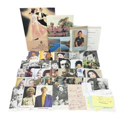 1949 England cricket team signatures including Hutton, Compton, Edrich, Laker etc on loose album page; and large quantity of other autographs of predominantly TV Soap Opera stars from Last of the Summer Wine, Eastenders, Emmerdale, Coronation Street, Heartbeat etc and other TV/Film personalities; on promotional photographs and clipped fragments of paper etc