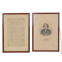 Signed 19th century programme for the Second Recital 'Variations' by Russian pianist Anton Rubinstein, performed Wednesday May 10th 1876, one of five recitals performed that year by the keyboard virtuoso at St James' Hall London after a long absence from England, the programme signed down the right side 'all right' with Anton Rubinstein's signature beneath, together with a portrait engraving of Rubinstein, also signed beneath, within matching frames, frame H30cm