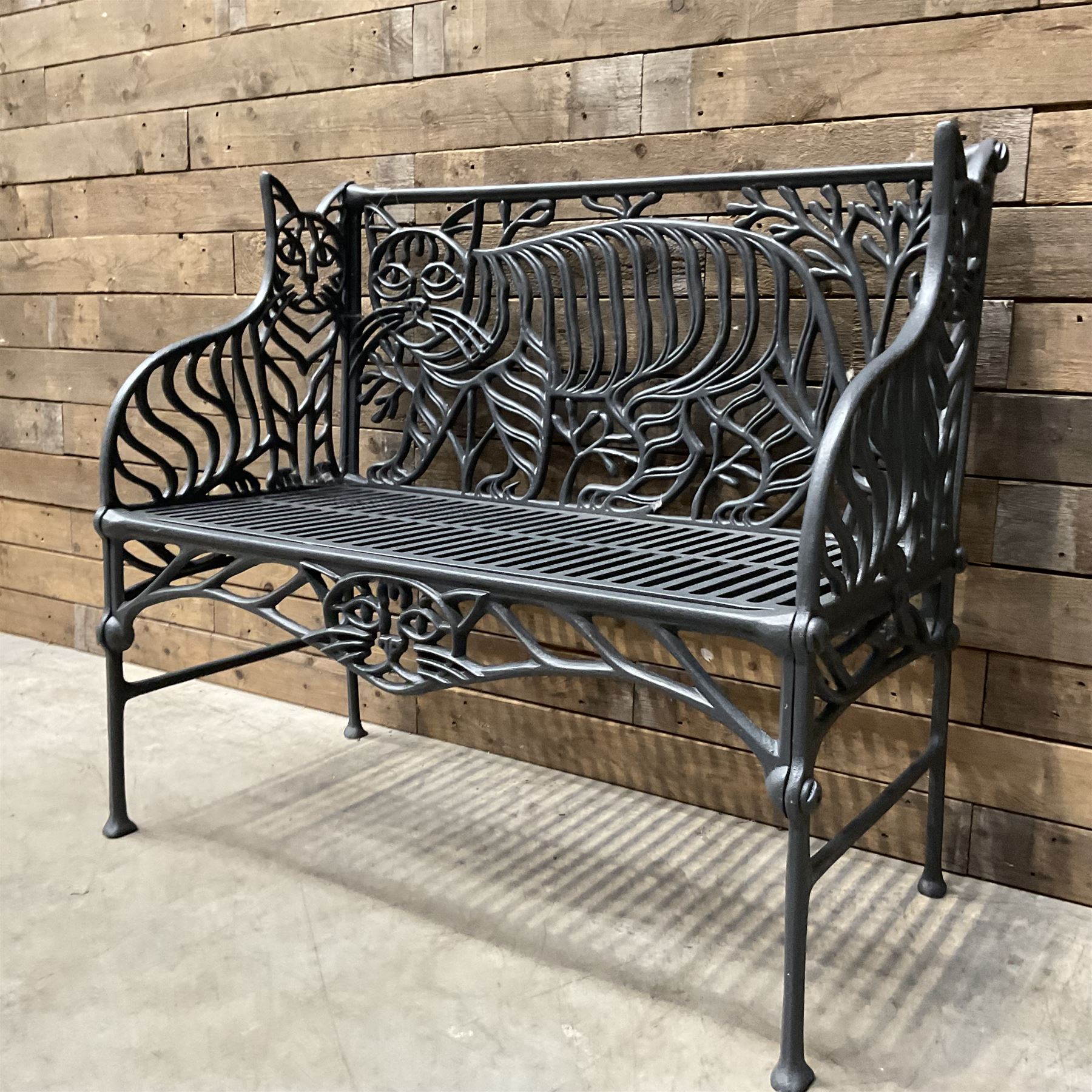 Richard Bawden (1936-2024); - Cat design painted cast iron garden bench