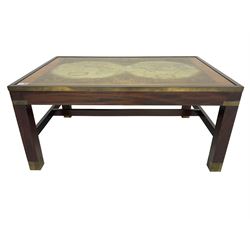 Late 20th century Atlas coffee table, rectangular top on square supports joined by stretchers