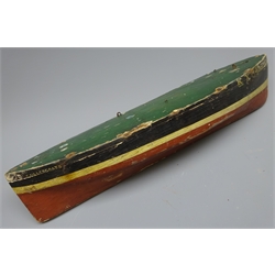  Wooden hull model of the Scottish Fishing boat KY95 'Boy David' with painted decoration and Cullercoats, D. Horsburgh, L53cm, W13.5cm This type of boat is sometimes referred to as a 'Fifie'.  