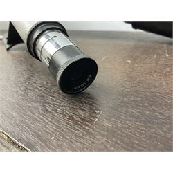 Astronomical telescope with achromatic coated lens, with tripod in wooden box 