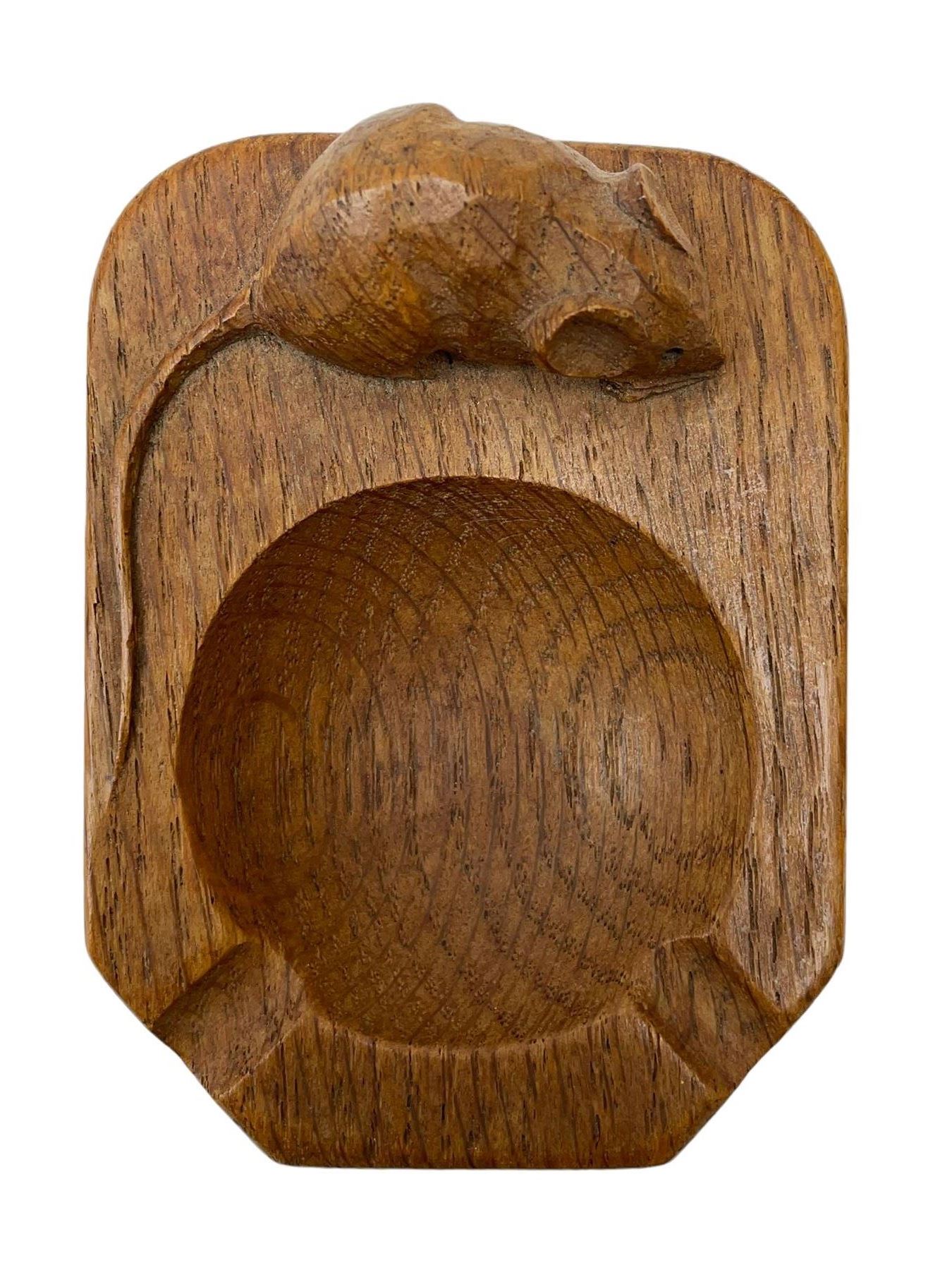 Mouseman - oak ashtray, canted rectangular form with carved mouse signature, by the workshop of Robert Thompson, Kilburn, L10cm 