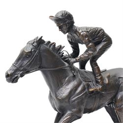 David Cornell (British 1935-): 'Champion Finish', cast bronze equestrian figure of Lester Piggott riding Nijinsky, dated 1985, H19cm