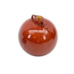 Early 20th century Jugenstijl vase by Aardewerkfabriek De Kat, Bergen op Zoom Pottery (1902-1918) attributed to Chris van der Hoef, of twin handled globular form in pinkish red glaze with cross motif to the body, impressed marks beneath, H11cm and another of angular form with elongated neck and blue glaze, H21cm